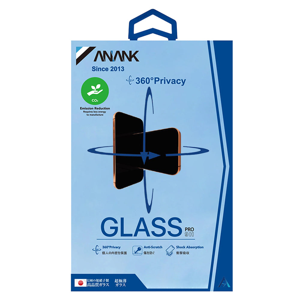 Anank 1X Reinforced 360 Privacy Screen Protector for Apple iPhone 14 Pro Max, Tempered Glass, Full Glue, 2.5D