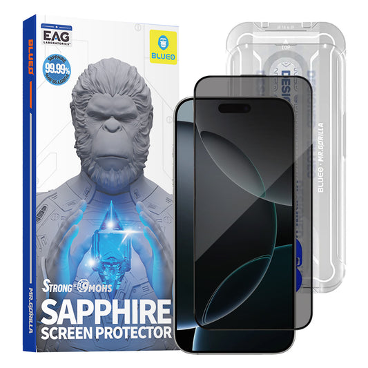 Skyddsfilm Privacy Blueo Sapphire Applicator Pro för Apple iPhone 17 Pro / 17 / 16 Pro, Härdat Glas, Full Lim