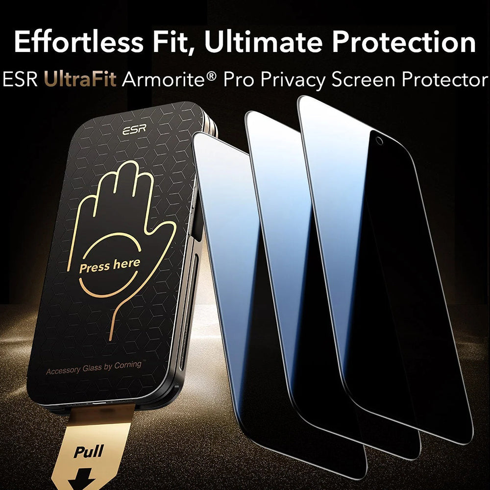 Skyddsfilm Ecran Privacy ESR UltraFit Armorite Pro för Apple iPhone 17 Pro, Härdat Glas, Full Glue, Set om 3 stycken