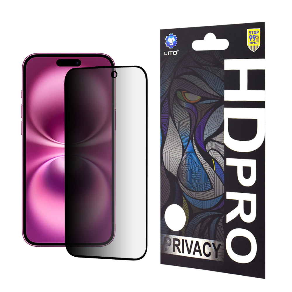 Privacy Screen Protector Lito HD Pro for Apple iPhone 16 Plus, Tempered Glass, Full Glue