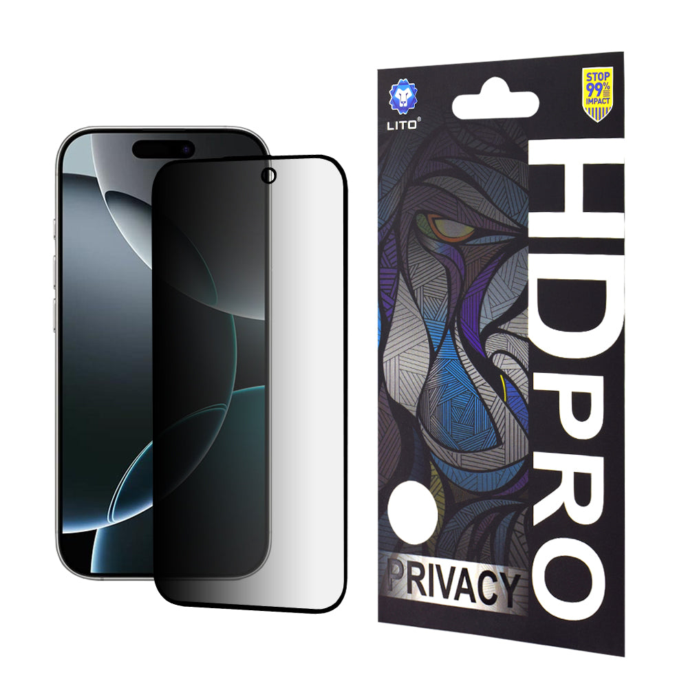 Privacy Screen Protector Lito HD Pro for Apple iPhone 16 Pro, Tempered Glass, Full Glue