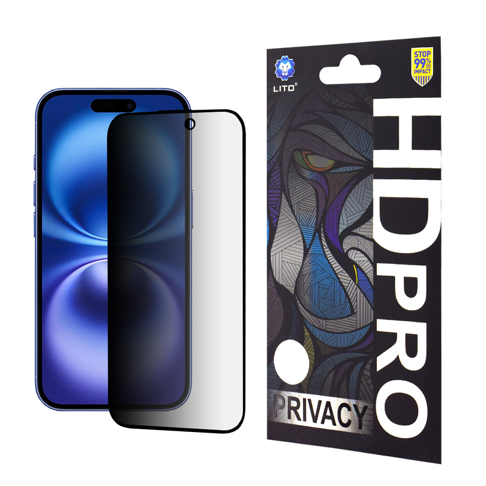 Privacy Screen Protector Lito HD Pro for Apple iPhone 16, Tempered Glass, Full Glue