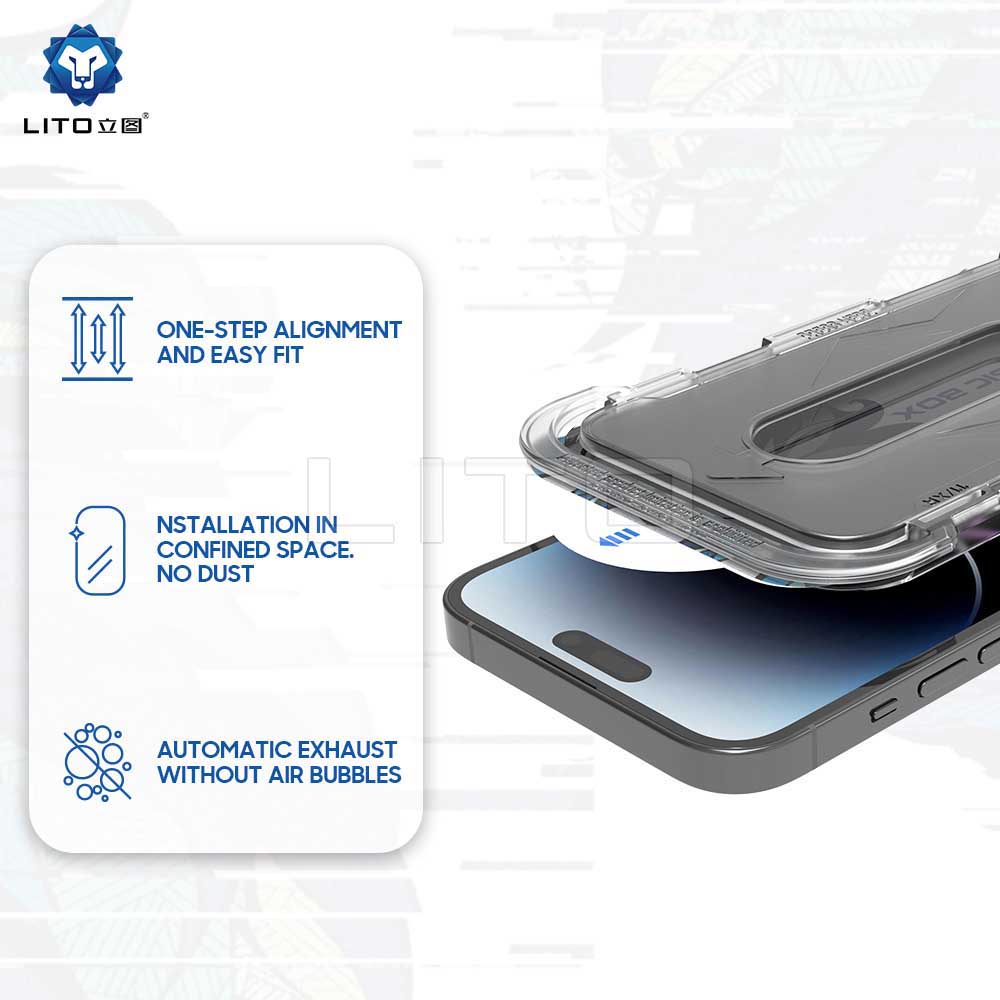 Privacy Screen Protector Film Lito Magic Glass Box D+ Tools for Apple iPhone 14 Plus / 13 Pro Max, Tempered Glass, Full Glue