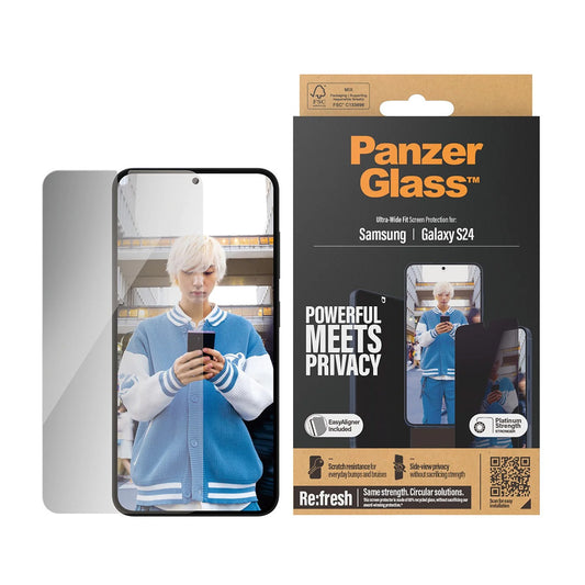 Skärmskydd Privacy PanzerGlass Ultra-Wide Fit EasyAligner för Samsung Galaxy S24 S921, Härdat Glas, Full Limning