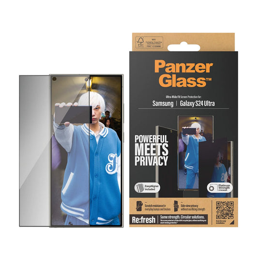 Skärmskydd Privacy PanzerGlass Ultra-Wide Fit EasyAligner för Samsung Galaxy S24 Ultra S928, Härdat Glas, Full Limning