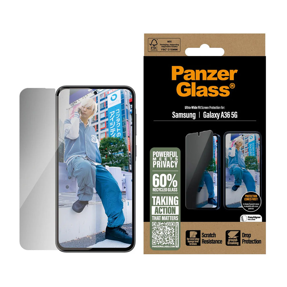 Skyddsfilm Privacy PanzerGlass Ultra-Wide Fit för Samsung Galaxy A36 A366, Härdat Glas, Full Lim