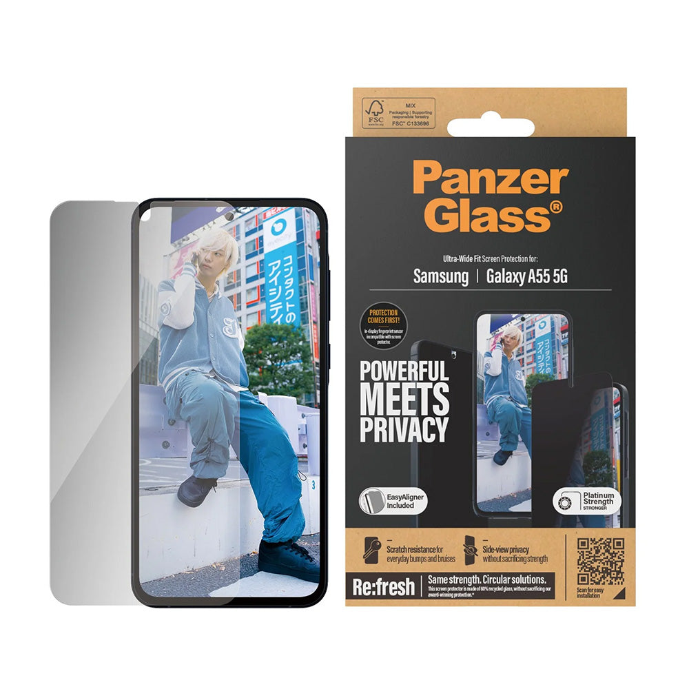 Skyddsfilm för skärm Privacy PanzerGlass Ultra-Wide Fit för Samsung Galaxy A55 5G A556, Härdat Glas, Full Lim