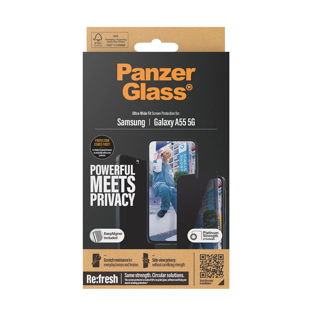 Skyddsfilm för skärm Privacy PanzerGlass Ultra-Wide Fit för Samsung Galaxy A55 5G A556, Härdat Glas, Full Lim