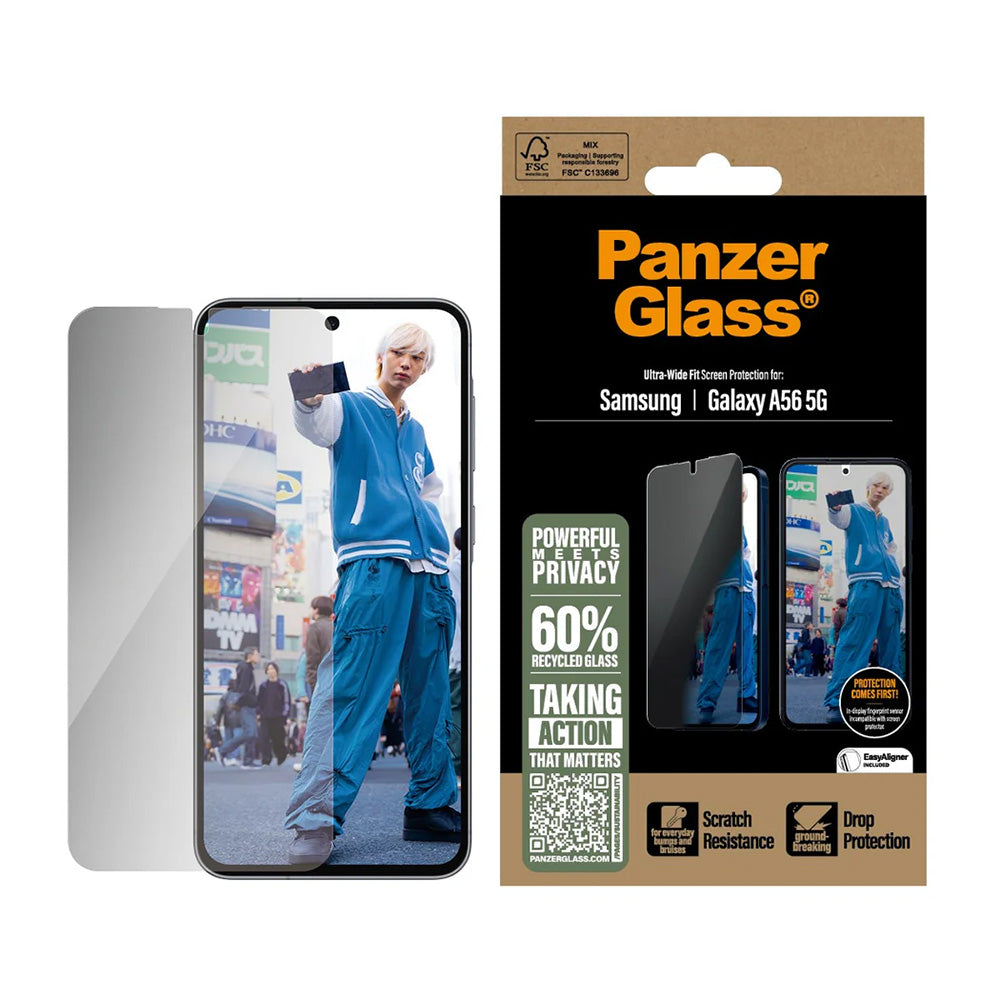 Skyddsfilm Privacy PanzerGlass Ultra-Wide Fit för Samsung Galaxy A56 A566, Härdat Glas, Full Lim