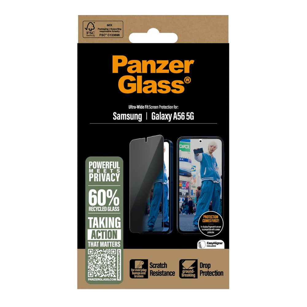 Skyddsfilm Privacy PanzerGlass Ultra-Wide Fit för Samsung Galaxy A56 A566, Härdat Glas, Full Lim