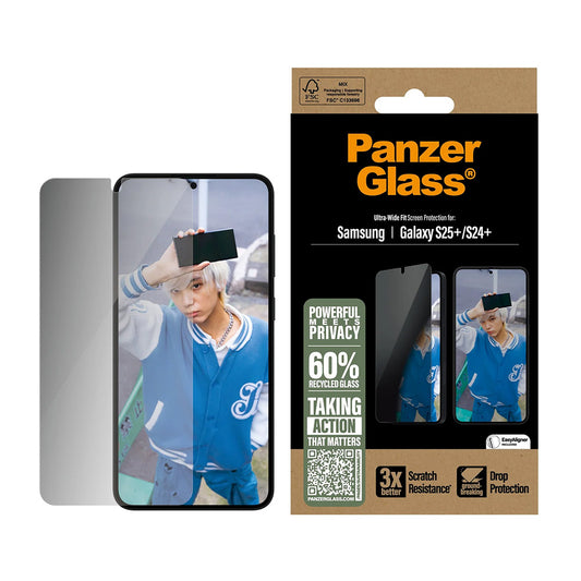 Skyddsfilm för skärm Privacy PanzerGlass Ultra-Wide Fit för Samsung Galaxy S25+ S936 / S24+ S926, Härdat Glas, Full Lim