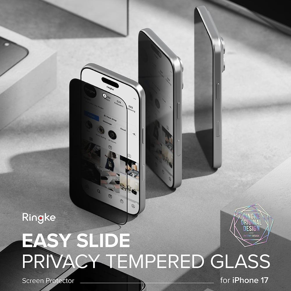 Privacy-skärmskydd Ringke Easy Slide för Apple iPhone 17, Härdat glas, Full lim, Set med 2 stycken