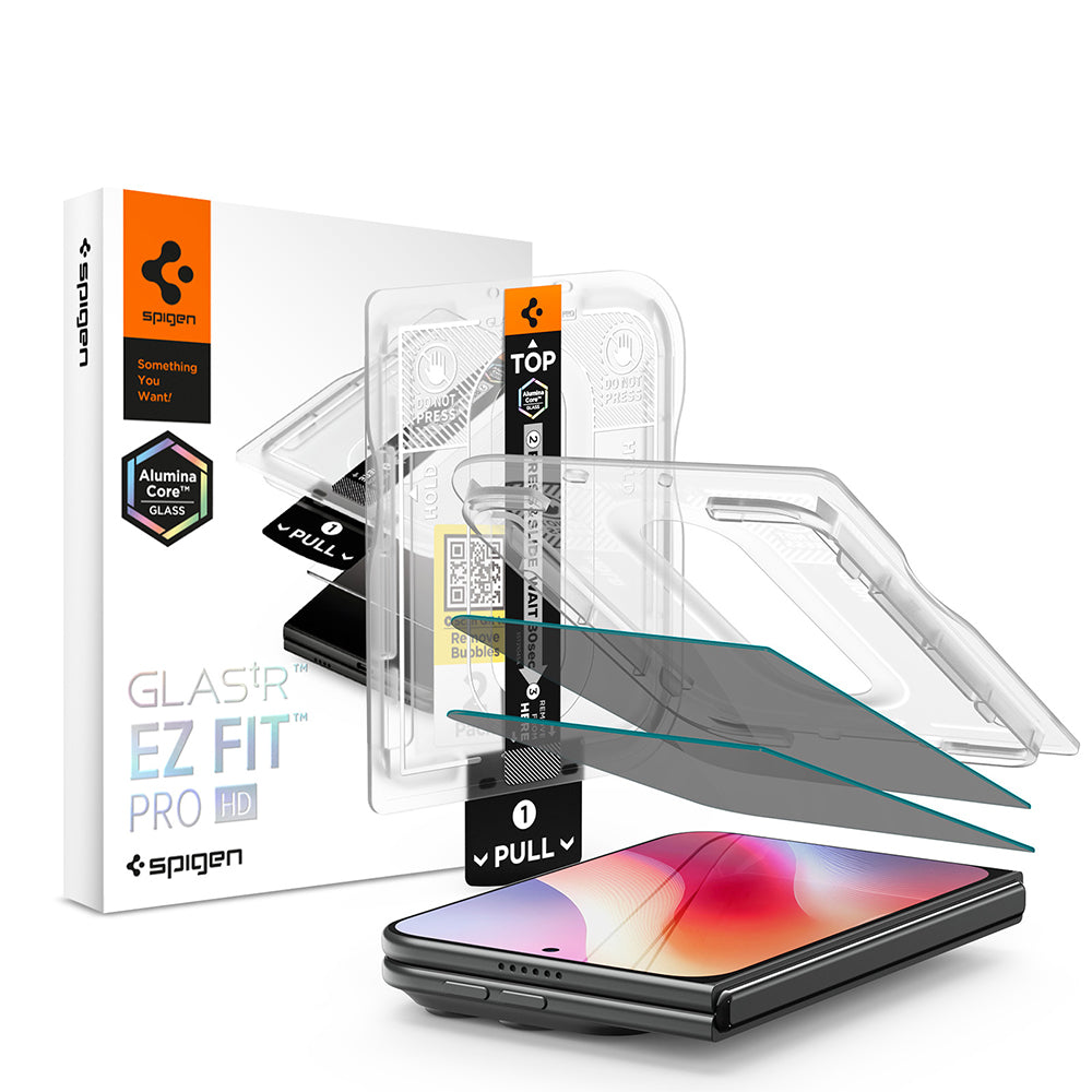 Skyddande skärmskydd Privacy Spigen GlastR EZ FIT Pro HD för Apple iPhone Duo, Härdat glas, Full lim, Set med 2 stycken AGL12015
