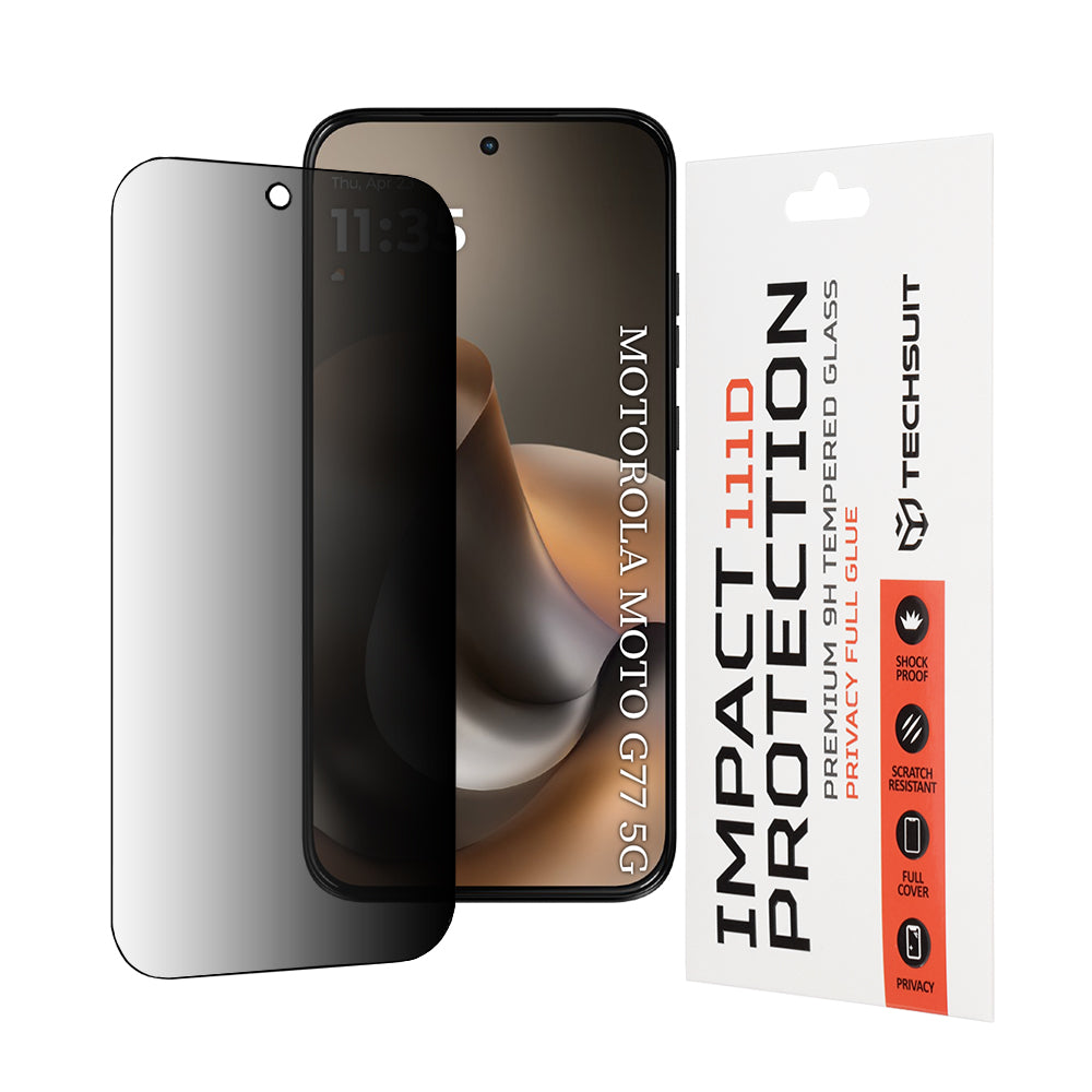 Privacy Techsuit Screen Protector for Motorola Moto G77 / G67, Tempered Glass, Full Glue, 111D