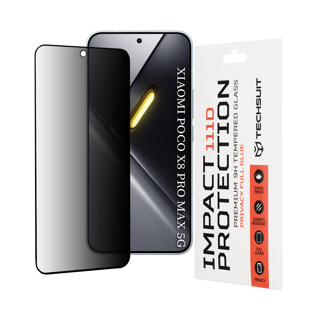 Skyddsfilm Privacy Techsuit för Xiaomi Poco X8 Pro Max, Härdat Glas, Full Lim, 111D