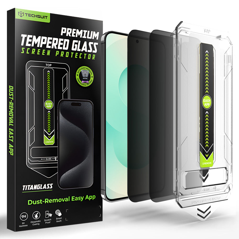 Skärmskydd Privacy Techsuit TitanGlass CrystalHD för Samsung Galaxy S26 Plus S947, Härdat Glas, Full Lim, Set med 2 stycken