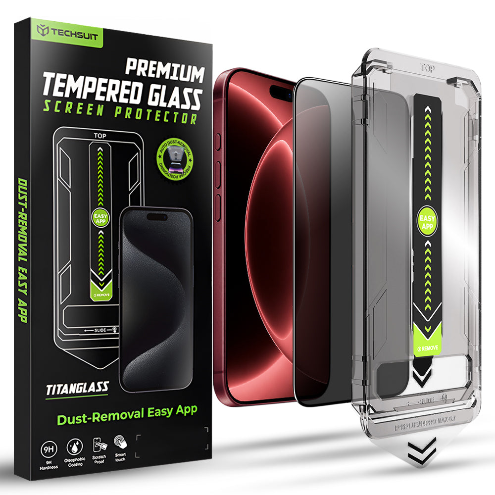 Privacy Techsuit TitanGlass skärmskydd för Apple iPhone 18 Pro Max, härdat glas, full limning