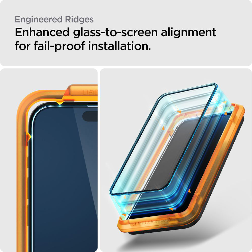 Skärmskydd Spigen GlastR Align Master för Apple iPhone 15 Plus, Härdat Glas, Full Lim, Set om 2 stycken, Svart AGL06886