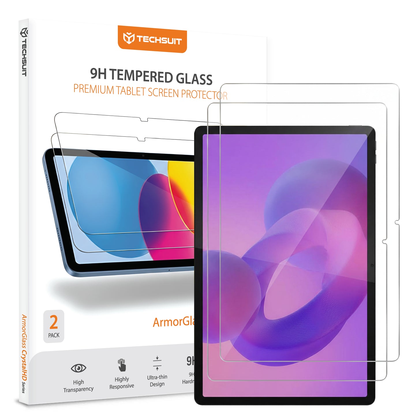 Skärmskydd Techsuit ArmorGlass CrystalHD för Lenovo Idea Tab Plus, Härdat Glas, Full Lim, Set med 2 stycken