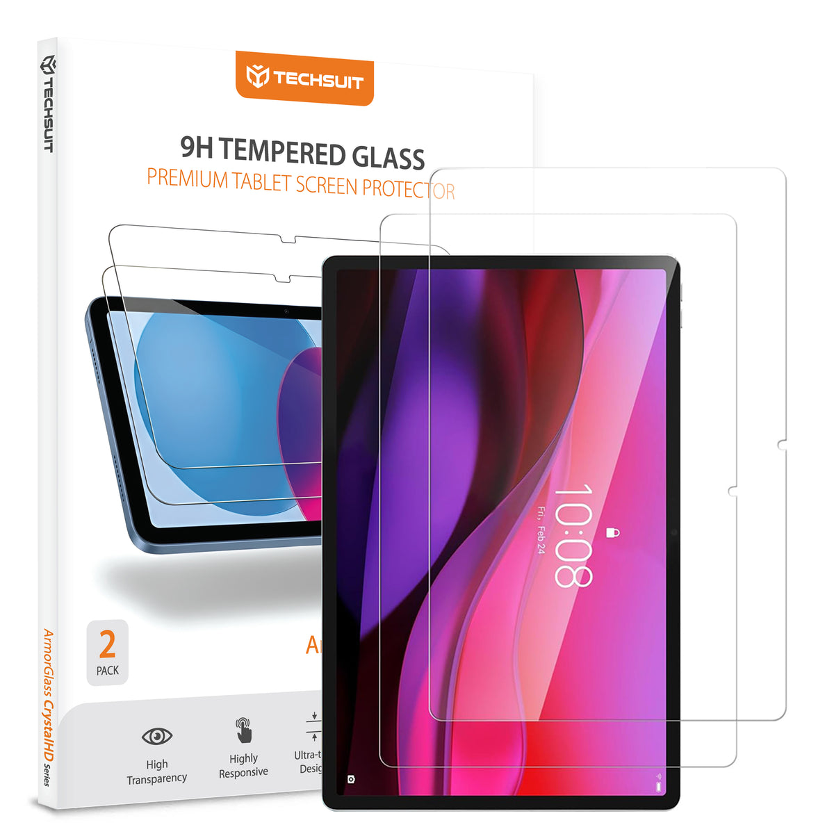 Skärmskydd Techsuit ArmorGlass CrystalHD för Lenovo Yoga Tab Plus, Härdat Glas, Full Lim, Set med 2 stycken