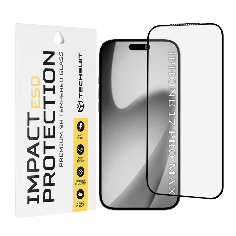 Skärmskydd Techsuit för Apple iPhone 17 Pro Max, Härdat Glas, Full Lim, Svart