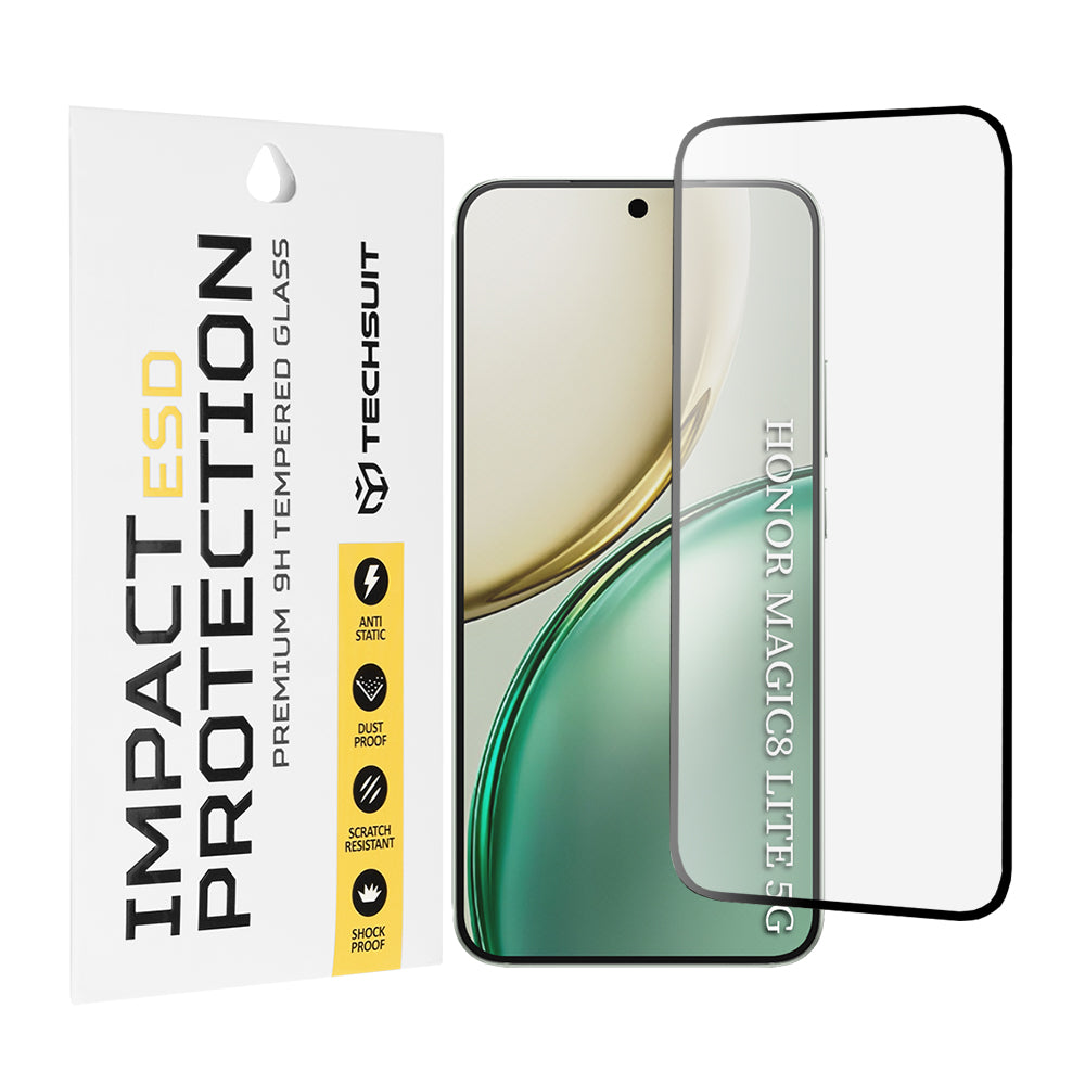 Skärmskydd Techsuit för Honor Magic8 Lite, Härdat Glas, Full Lim, Svart