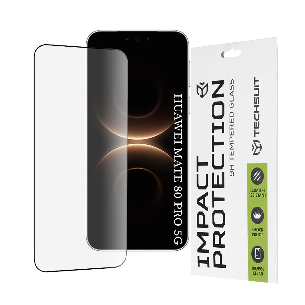Skärmskydd Techsuit för Huawei Mate 80 Pro, Härdat Glas, Full Glue, 111D, Svart