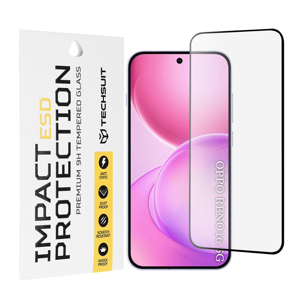 Techsuit skärmskydd för Oppo Reno16 / Reno16 Pro, härdat glas, full lim, svart