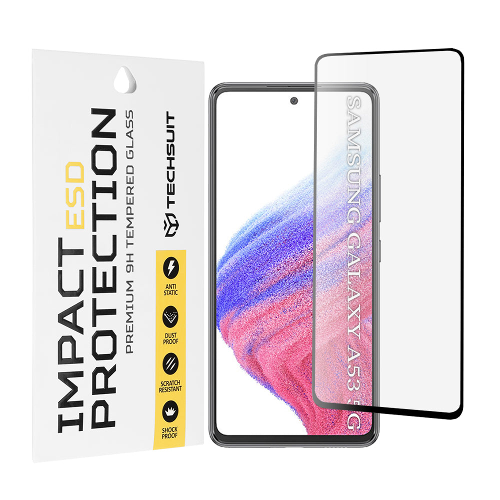 Techsuit Screen Protector Film for Samsung Galaxy A53 5G A536, Tempered Glass, Full Glue, Black