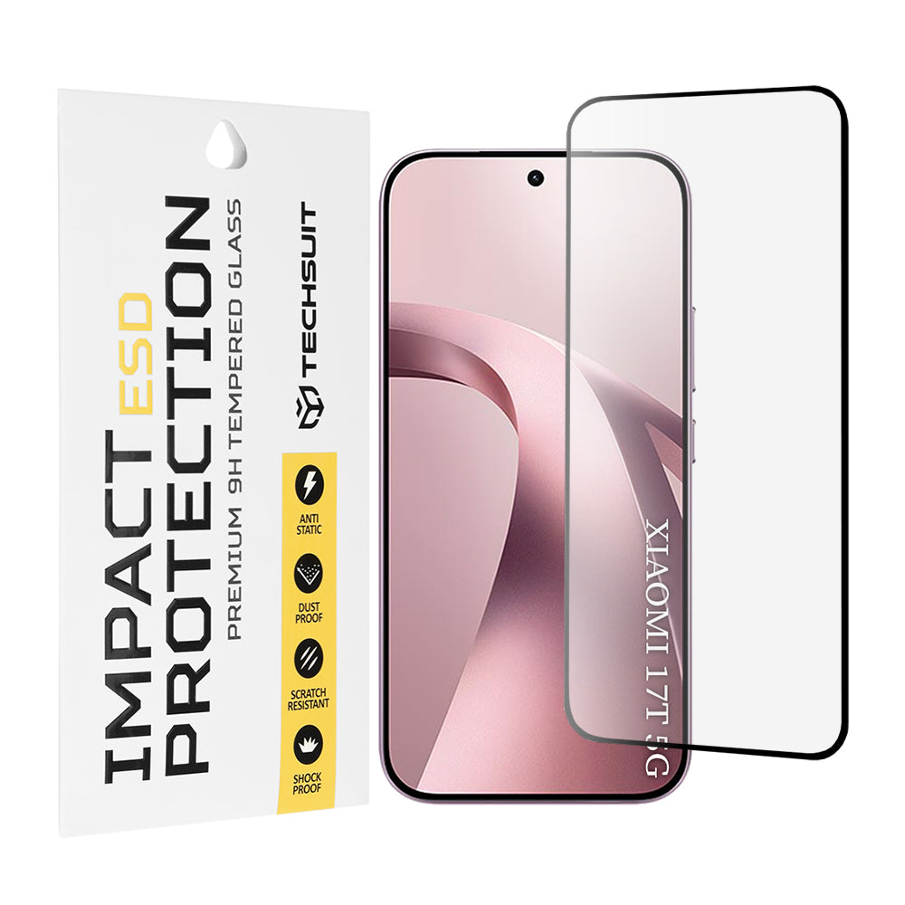 Techsuit skärmskydd för Xiaomi 17T, härdat glas, full lim, svart
