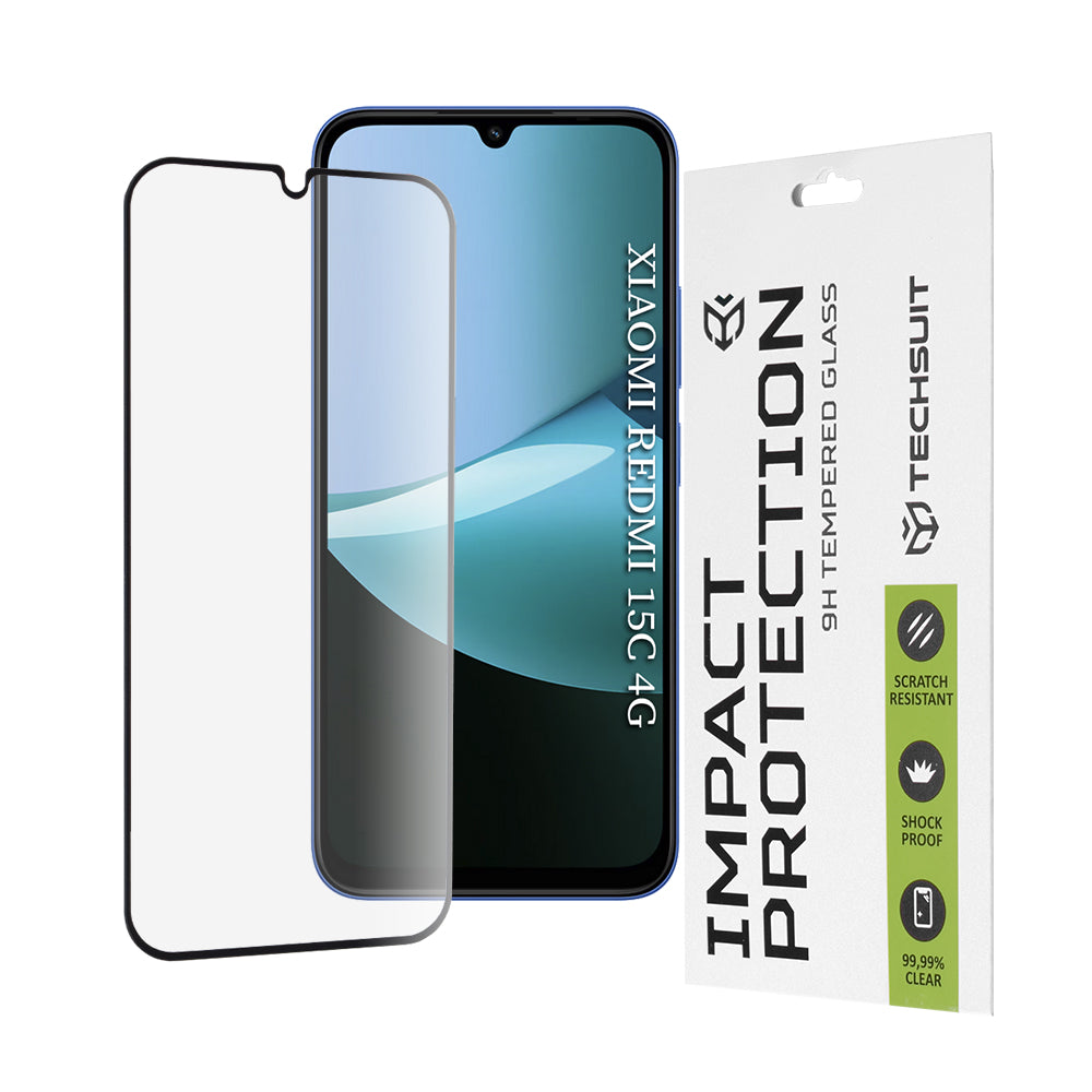 Techsuit skärmskydd för Xiaomi Redmi 15C 5G / 15C 4G, härdat glas, full limning, 111D, svart