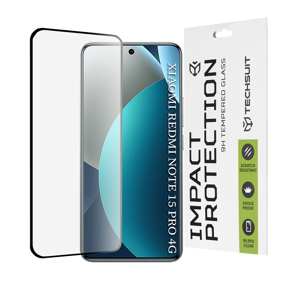 Skärmskydd Techsuit för Xiaomi Redmi Note 15 Pro 4G, Härdat Glas, Full Glue, 111D, Svart
