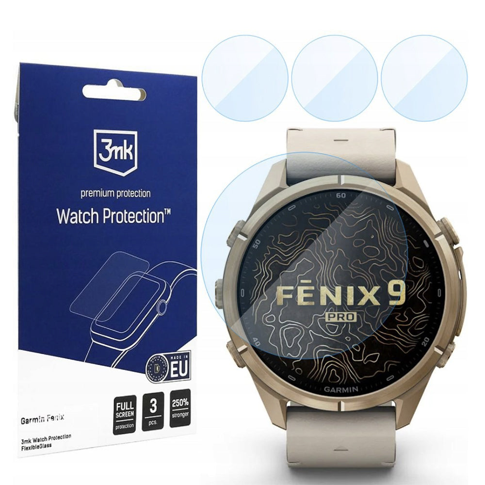 3MK FlexibleGlass Skyddsfolie för Garmin Fenix 9 Pro 43mm, Set om 3 stycken, Flexibelt Glas