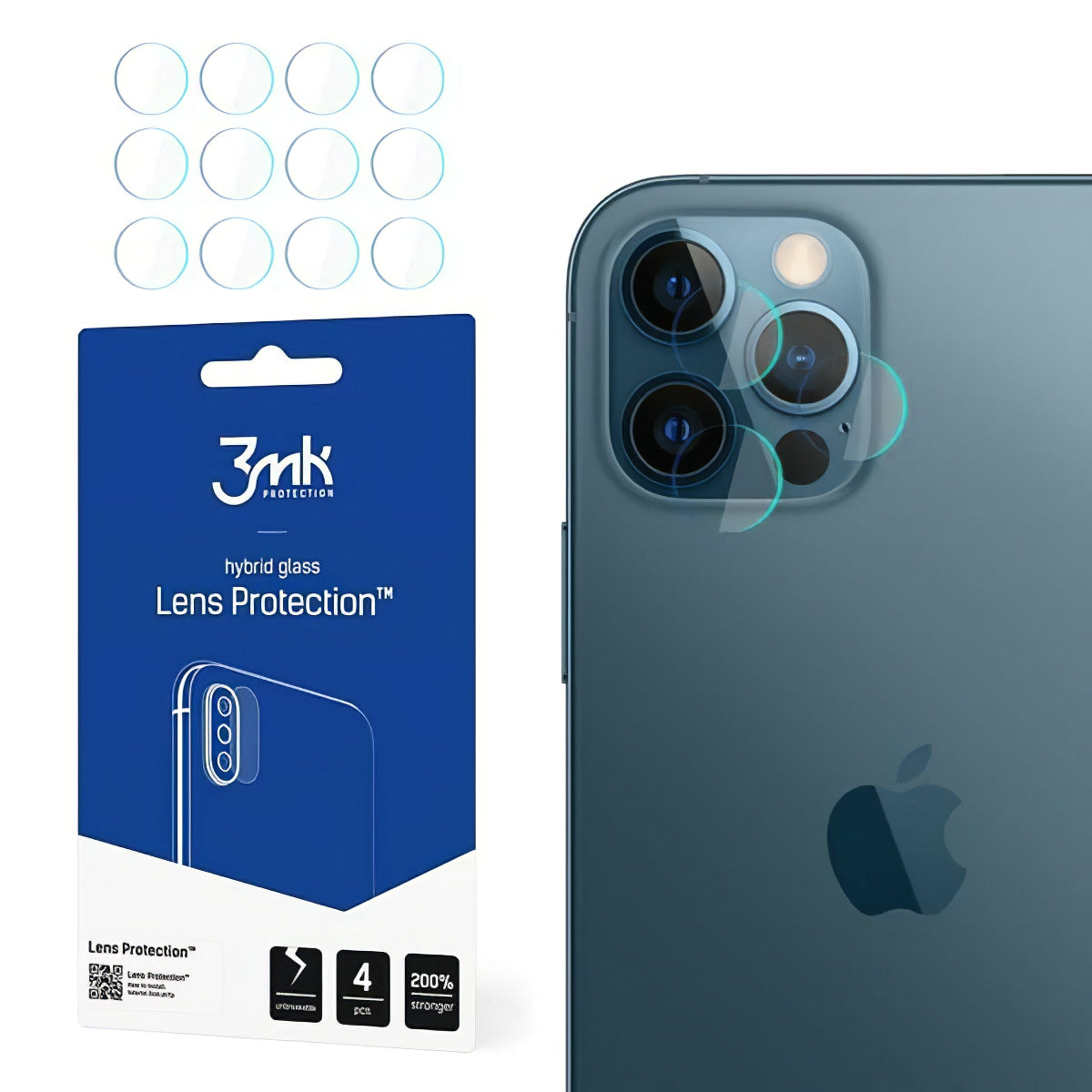 Skyddsfilm för bakre kamera 3MK Protection för Apple iPhone 12 Pro, Flexibelt glas, Set med 4 stycken, Transparent