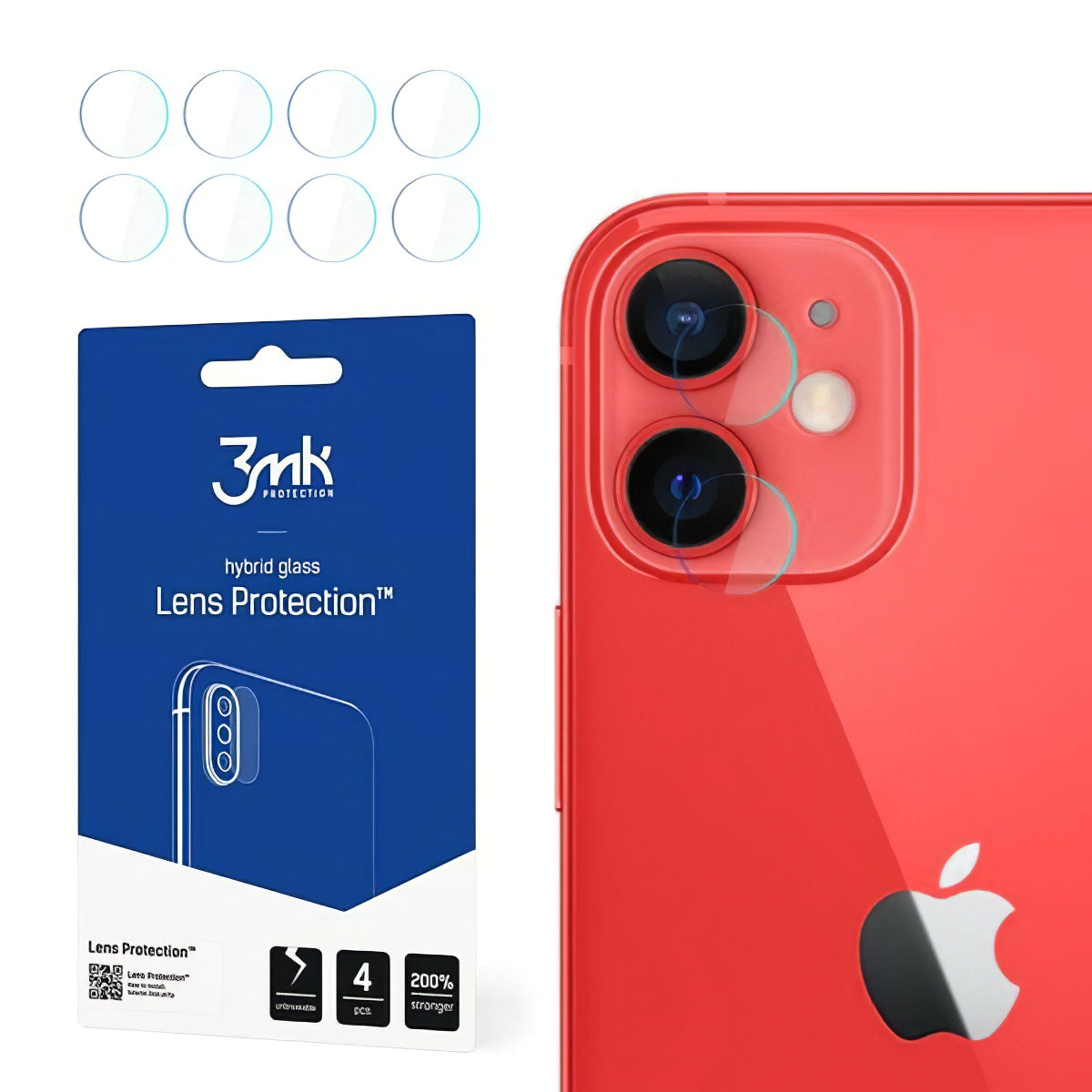 Skyddsfilm för bakre kamera 3MK Protection för Apple iPhone 12, Flexibelt glas, Set med 4 stycken, Transparent