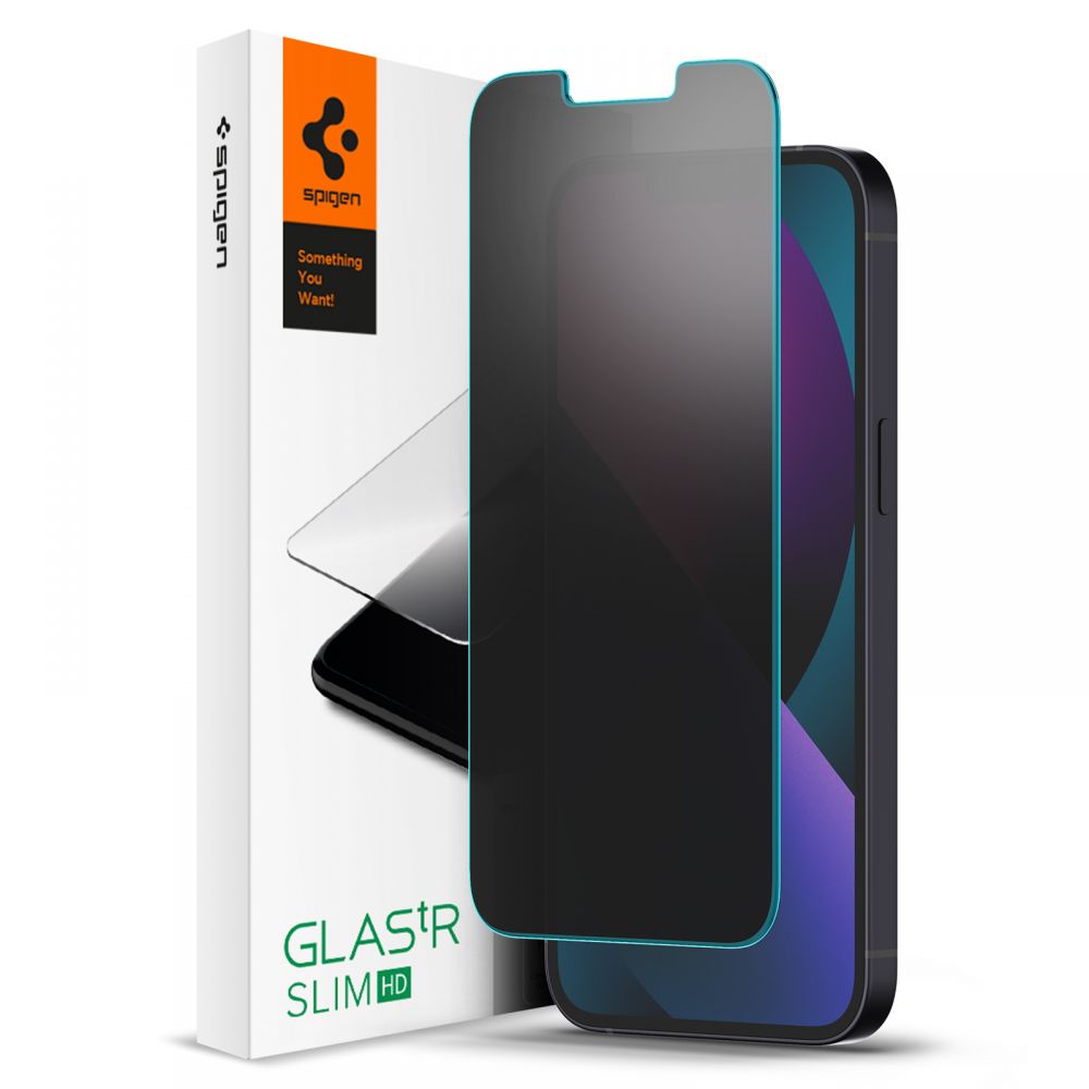 Skyddsfilm för skärm Privacy Spigen GlastR Slim för Apple iPhone 17e / 16e / 14 / 13 Pro, Härdat glas, Full lim AGL03393