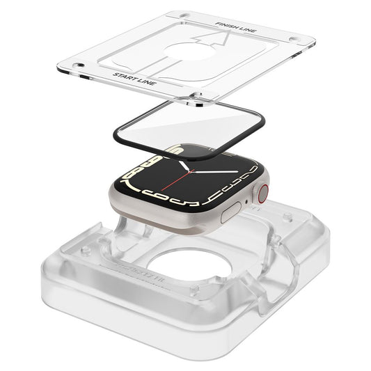 Skyddsfilm Spigen ProFlex EZ FIT för Apple Watch 9 / 8 / 7 45mm Series, Set med 2 stycken, Flexibelt Glas, Svart AFL04051