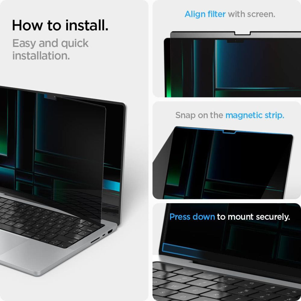 Skärmskyddsfolie Privacy Spigen Safe View Magnetic för Apple MacBook Pro 14 tum (2022) / (2024) / (2023) / (2021), Plast AFL06158
