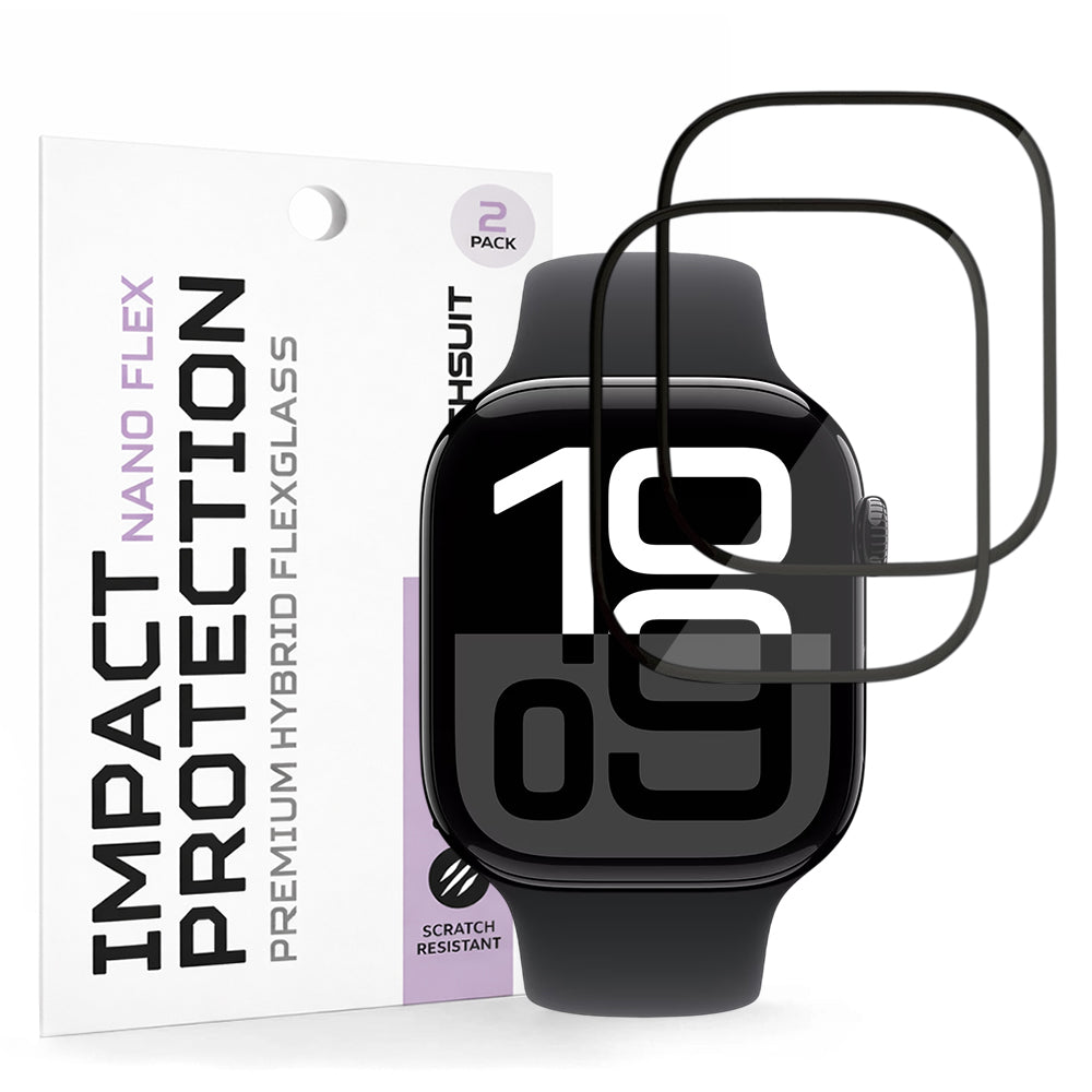 Techsuit Nano Flex Protection Film for Apple Watch Series 10 / 11 46mm, Set of 2 pieces, Plastic, Black