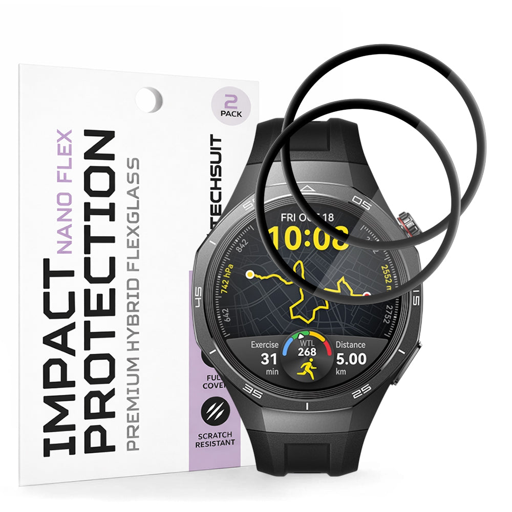 Skyddsfilm Techsuit Nano Flex för Huawei Watch GT 5 Pro 46mm, Set med 2 stycken, Plast, Svart