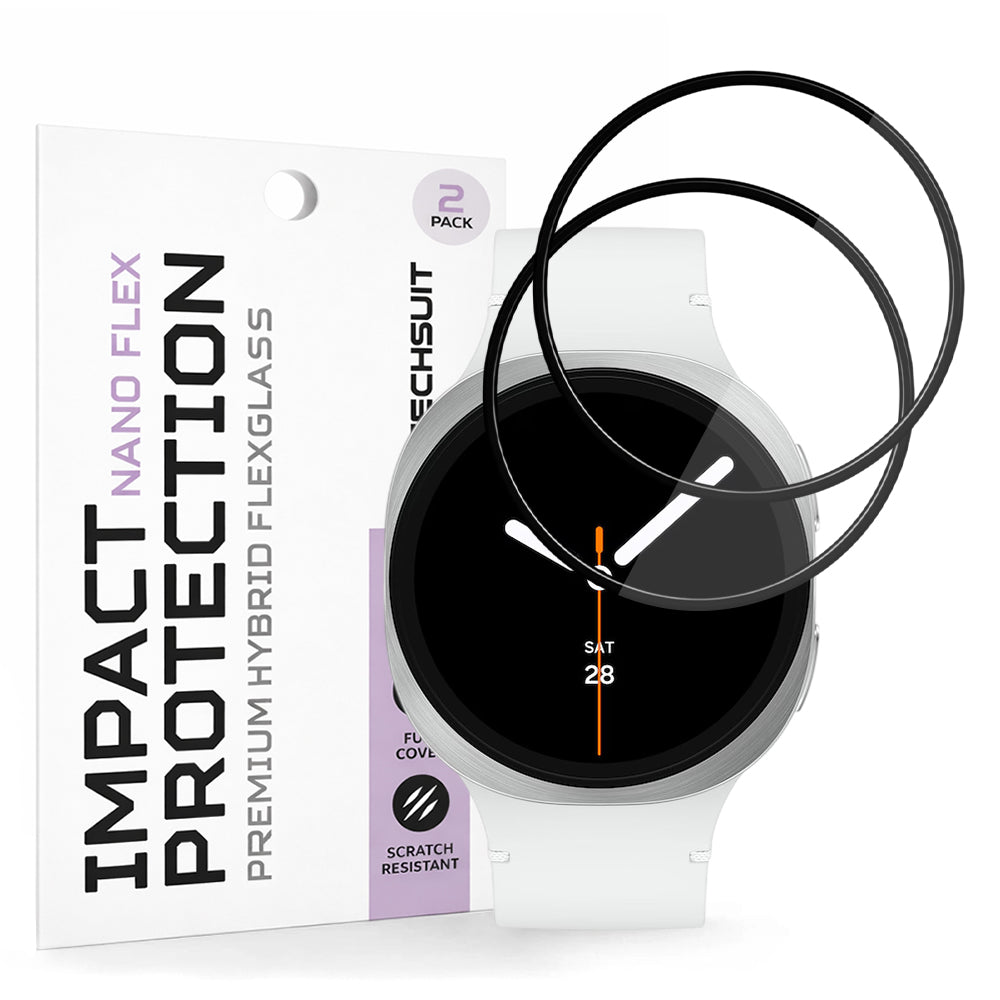 Skyddsfilm Techsuit Nano Flex för Samsung Galaxy Watch8 44mm, Set med 2 stycken, Plast, Svart