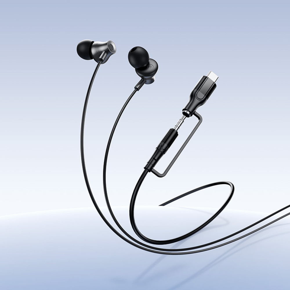 Handsfree 3,5 mm / USB-C HOCO M119A, Svart