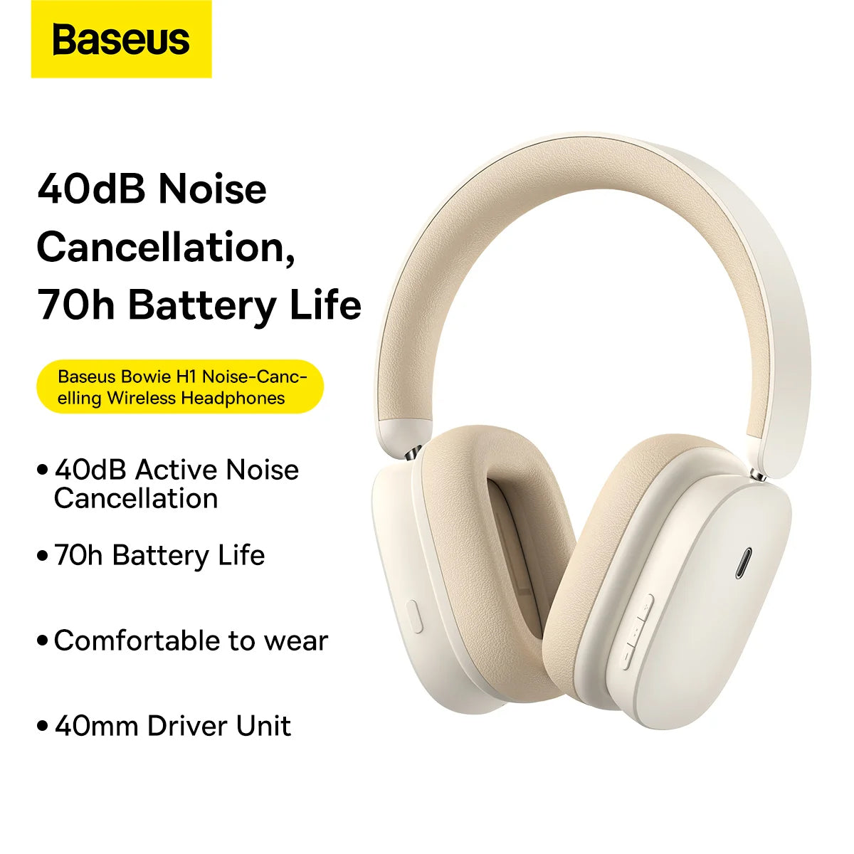 Handsfree Bluetooth Baseus Bowie H1, A2DP, ANC, Kräm NGTW230202