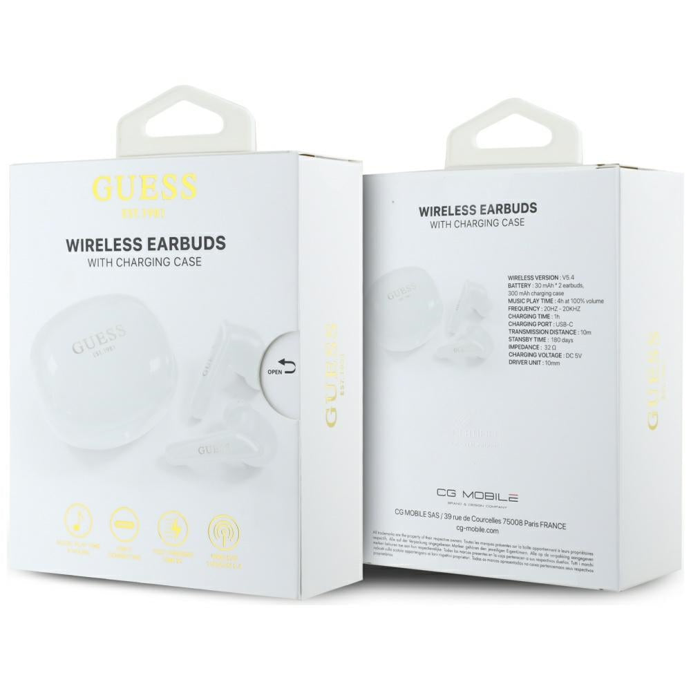Handsfree Bluetooth Guess Flat Classic Logo Electroplated, TWS, Vit