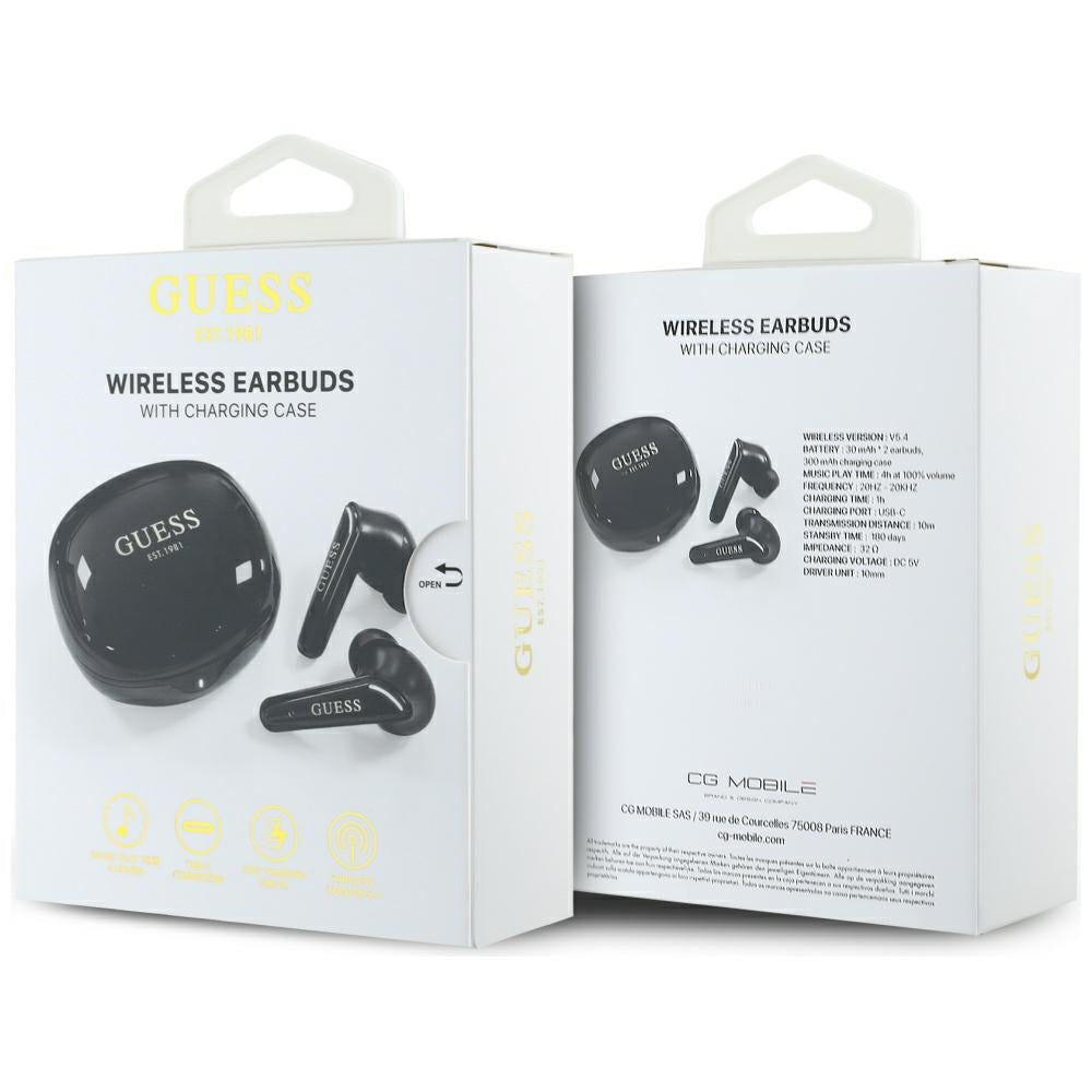 Handsfree Bluetooth Guess Flat Classic Logo Electroplated, TWS, Svart