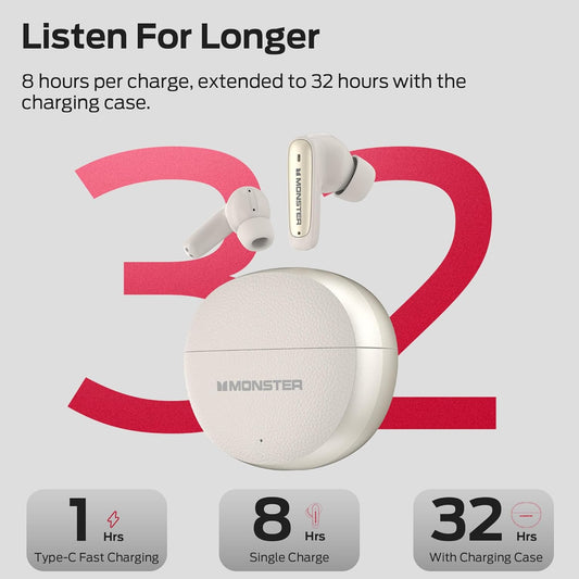 Handsfree Bluetooth Monster N-Lite 310, TWS, Ljus Creme