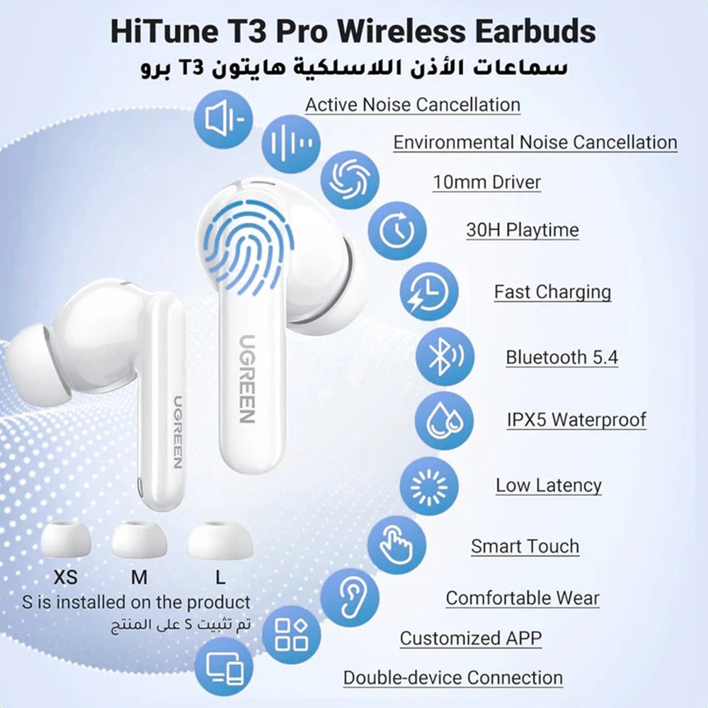 Handsfree Bluetooth UGREEN HiTune T3 Pro WS206, TWS, ANC, MultiPoint, Vit