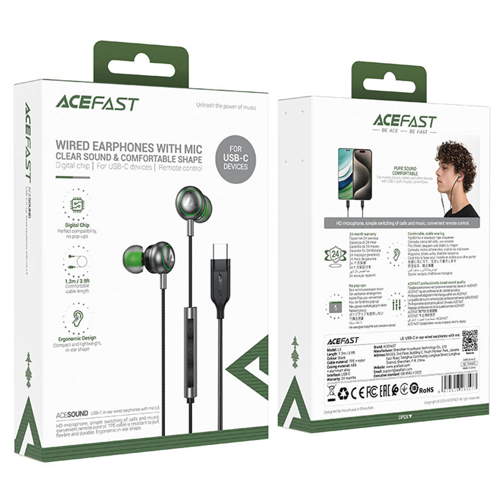 Handsfree USB-C Acefast L5, Svart
