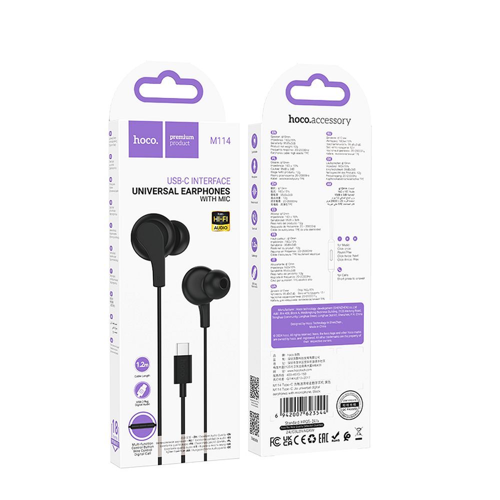 Handsfree USB-C HOCO M114, svart