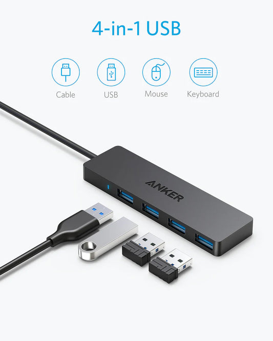 Anker USB-hubb, 4 x USB-A 3.0, svart A7516016